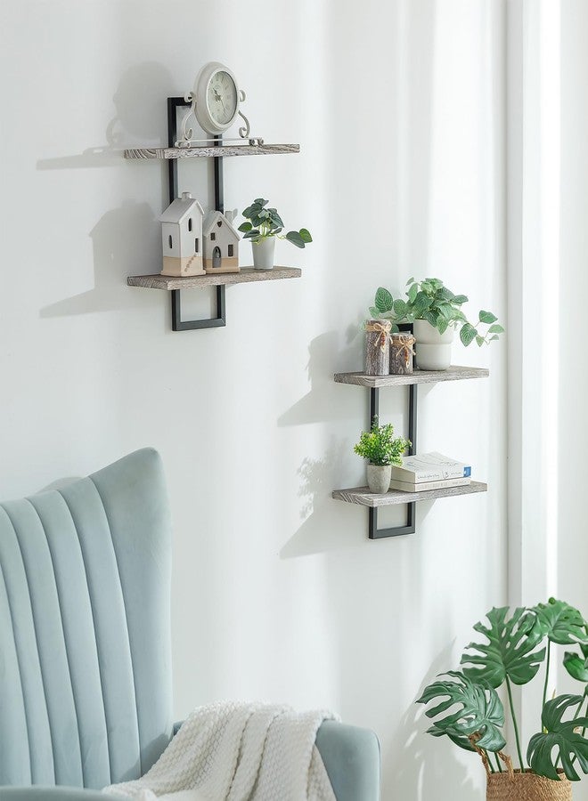 Walasis Rustic Wood Floating Shelves - Farmhouse Wooden Wall Shelves Organizer with Sturdy Metal Frame for Living Room Bedroom - Image 3